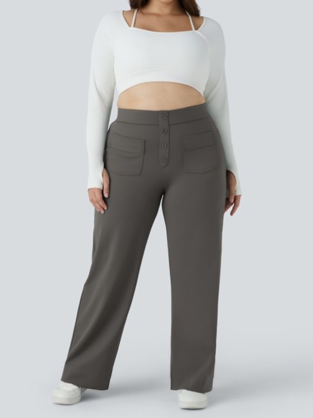 HALARA Wide-Leg High-Rise Pants in Deep Red Gray